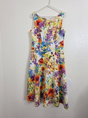 ​BLACK LABEL BY EVAN-PICONE Floral A-Line Dress Size 10 Multicolor Lined Cotton